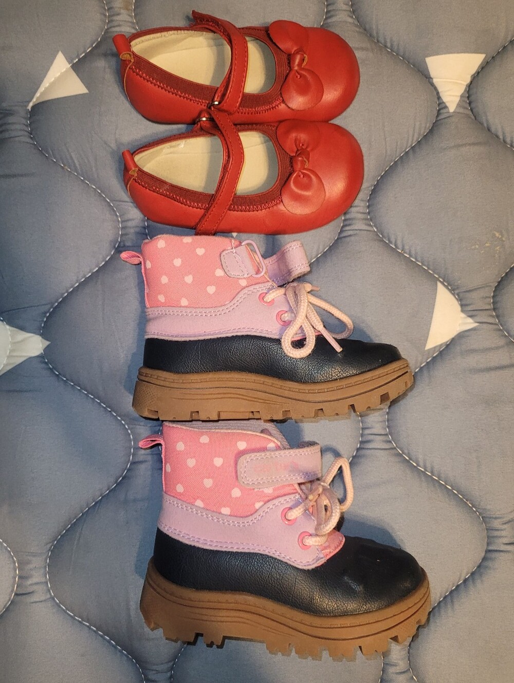 SET of 2 Carter's Heart-Accent Kids Winter Boots And Red Velcro Mary Janes